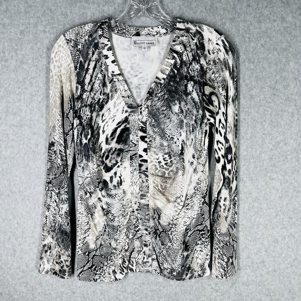 Elliott Lauren Small Snake Print Ruched V Neck Stretch Made USA